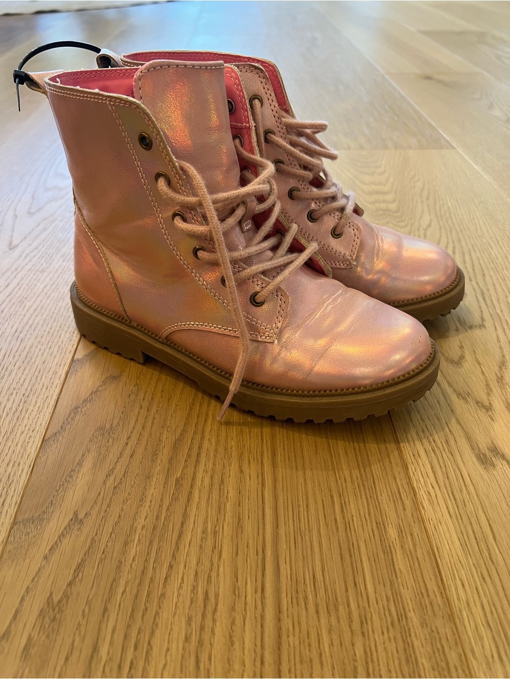 Old Navy Iridescent Pink Lace-Up Combat Boots